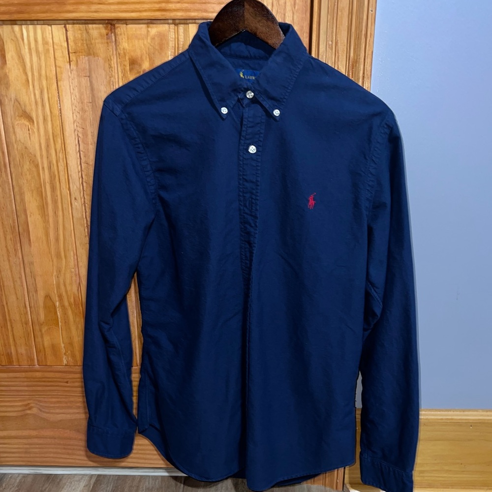 Polo by Ralph Lauren Men's Navy Button Down Blue Long Sleeve Shirt